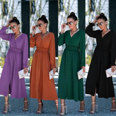 China 2021 viable new large size autumn winter dress solid color swing narrow dress for sale