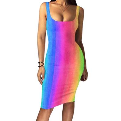 China 2021 breathable European and American women's fashion dress summer buttocks vest digital printing dress new for sale