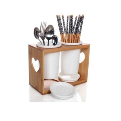 China Sustainable Wholesale Bamboo Ceramic Cutlery Utensil Holder Set for sale