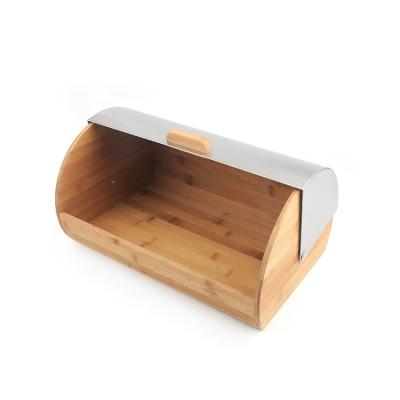 China High Quality Freshness Keeping Bread Storage Bin Bamboo Bread Box With Stainless Steel Lid for sale