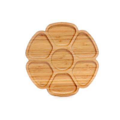 China Multi Shape Bamboo Flower Dish Wooden Food Use Snack Tray With Dividers for sale