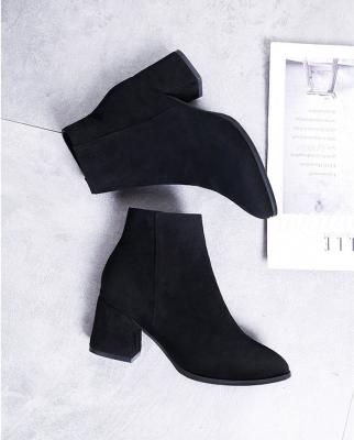 China Hot Sales Round Fall Winter Ladies Black Microfiber Boots Shoes For Women With Heels for sale