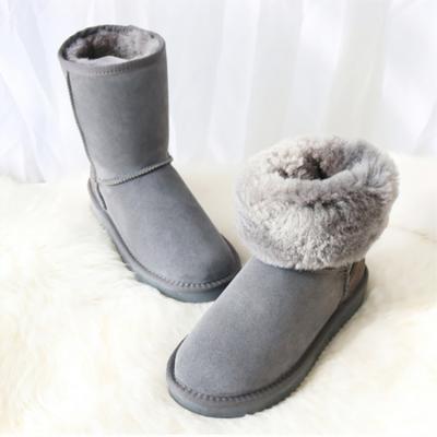 China Round Classics Australia Sheepskin Genuine Leather Striped Snow Sheepskin Winter Warm Outdoor Boots For Women for sale