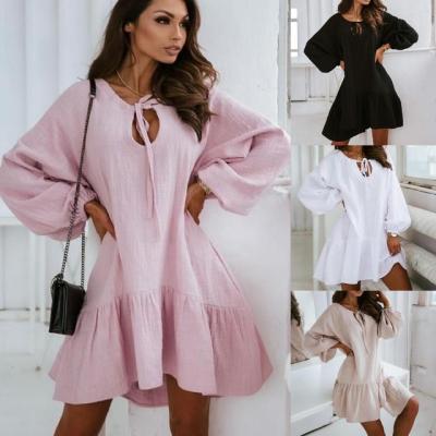 China 2021New Women Anti-Static Sheaths Long Cotton And Long Sleeve Loose And Irregular Edge Canvas Cute Dress for sale