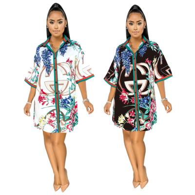 China Famous Brands Anti-Static Luxury Casual Women Designer Summer Loose Floral Print Mini Shirt Dress for sale