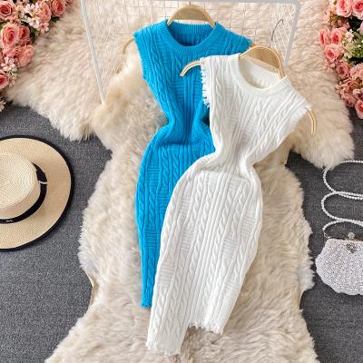 China Dvacaman Breathable New Arrivals Fall Women Sweater Dresses Wholesale Fashion Solid Color Women Knitted Mini Bodycon Dress Sleeveless for sale