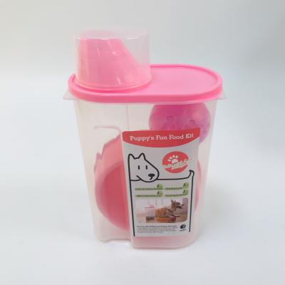 China Sustainable Outdoor Pet Food Storage Container With Feeding Bowl And Food Treat Toy Ball for sale