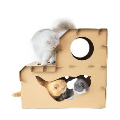 China Sustainable Cat House Paper Cat House Cardboard Flat DIY Duplex Flat Pack for sale