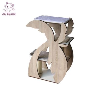 China Good qualtity sustainable shape design cute tree shape design mdf diy cat house cat tree eco furniture with cushions for sale