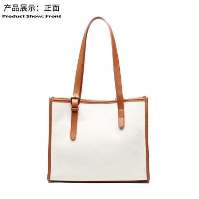 China Korean Daily Lifestyle Ladies Handle Bag Canvas Leisure Bag With PU Bottom And Handle Custom Logo for sale