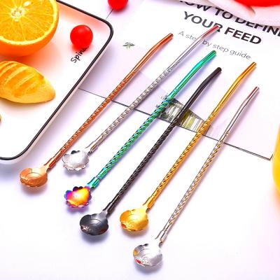 China Disposable Tea Straw Spoon With Stainless Steel Straw Filter Spoon Drinking Tea Straw Coffee Spoon for sale