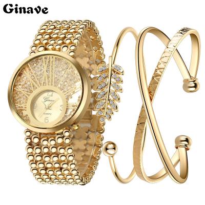 China Ginave Brand Women Ladies Gold Diamond Quartz Bracelet Girl Watch Non-Specific Gift Set JSW-1177 for sale