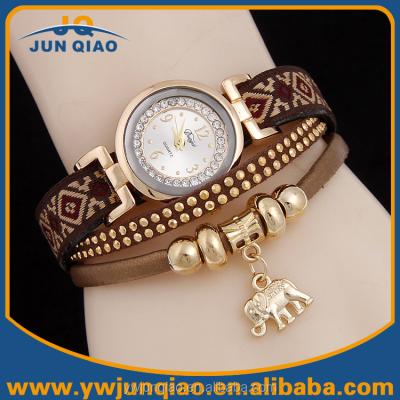 China Fashion elegance ladies date date women quartz cheap wrap band automatic watch elephant pendant watch for sale