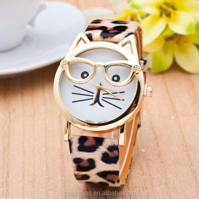 China New Styles Women Automatic Date Watches 2016 Cat Leather Quartz Glasses Fashion Lady Watch for sale