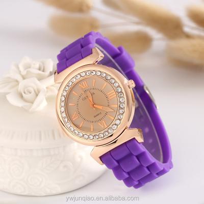 China Automatic Women Diamond Quartz Silicone Quartz Brand Date Watches Wholesale Geneva Watches China for sale