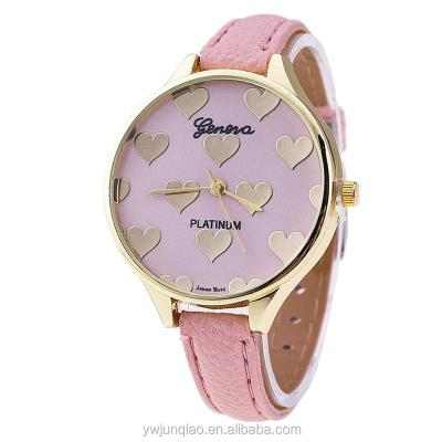 China Automatic Date Leather Strap Love Heart Thin Lady Quartz Wristwatch Geneva Watches For Women for sale