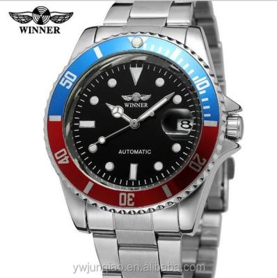 China Classic Auto Date Mens Brand Watches Stainless Steel Mechanical Automatic Watches Winner Watch Silver for sale