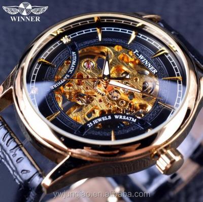 China 2017 New Fashion Men's Automatic Date Brand Leather Strap Mechanical Winner Skeleton Watch for sale