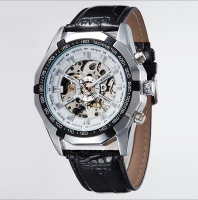 China High Quality Luxury Black Skeleton Watch Stainless Steel Automatic Date Watch Men for sale