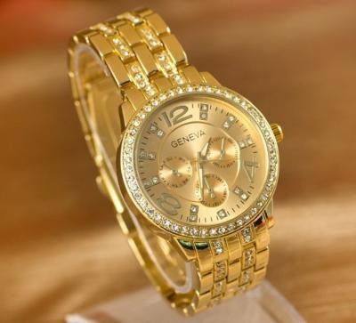 China Popular Geneva Automatic Date Diamond Quartz Gold Watch for sale