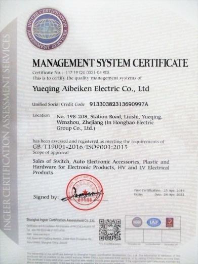 ISO9001 - Yueqing Aibeiken Electric Co., Ltd.