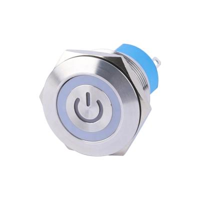 China Factory Directly Sale Waterproof High Head 5Pins Power Symbol 25Mm Stainless Push Button Switch With Blue Led Light for sale