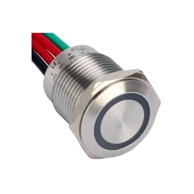 China IP67 Waterproof Stainless Steel 19mm Concave Type Momentary 12V Blue Ring Led Stainless Steel Touch Switch With 150mm Wire for sale