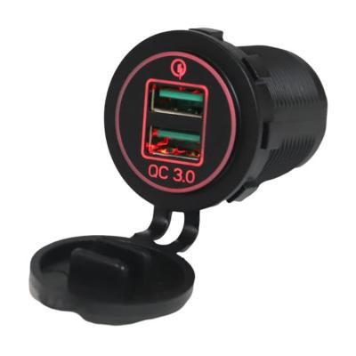 China Long Life USB Car Charger Socket and Exquisite Waterproof Design 12V Dual USB 3.0 Outlet Quick Charge for 12v 24v Motorcycle Marine Boat Golf Cart Truck for sale