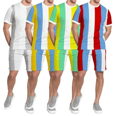 China XLL 2166 Breathable Men's Shorts Set Custom Trend Round Neck Contrast Color Shirt And Shorts Set Men's Set for sale