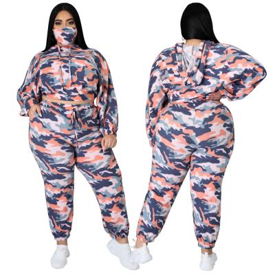 China factory wholesale camouflage print Anti-wrinkle XLL 2 piece hoodie trotter panties set plus size women clothing fall sets for sale