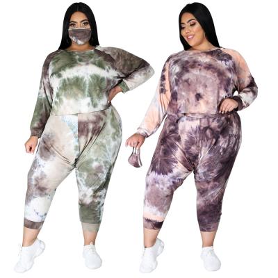 China Wholesale Good Quality Anti-Wrinkle XLL Drop Lady 2pcs Long Sleeve Panty Sets Tie Dye Plus Size Clothing For Women for sale