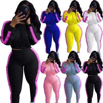 China Anti-Wrinkle XLL ALS213 Fall Ribbed 2 Piece Pant Joggers Suits Set To Fall Two Piece Sets For Women for sale