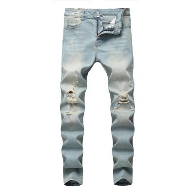 China QUICK DRY XLL - Stylish Stretch Slim Ripped Straight Pants Stacked Jeans Men for sale