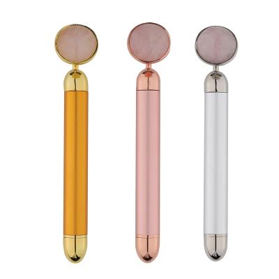 China Wrinkle Remover Hot Selling Rose Quartz Face Massager 24K Gold Vibrating Facial Roller for sale