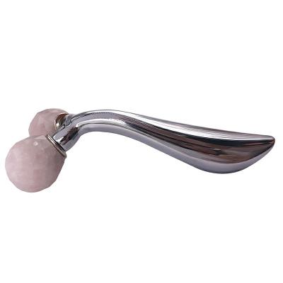 China Whitening Jade Beauty Roller Face Massager Two Roller Rose Quartz Jade 3D Massage Facial Roller for sale