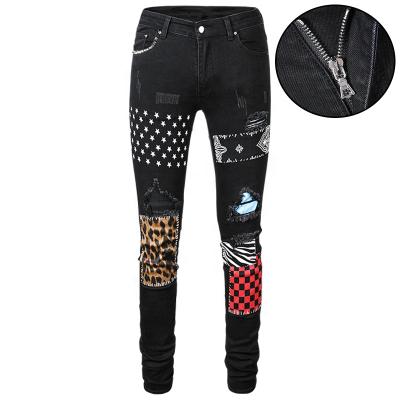 China Wholesale Men's Biker Mens Destroyed Casual Destroyed Skinny Stacked Skinny Jeans Rock Revival Rock Revival Thin Jeans Breathable Deniem Jeans for sale