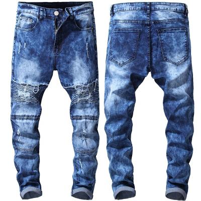 China Viable Light Blue High Quality Ripped Casual Stacked Jeans Men For 2021 Slim Fit Low Price Stylish Mens Skinny Stretch Jeans for sale