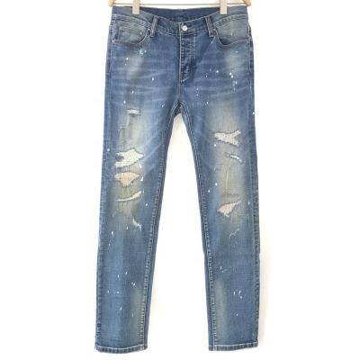 China High quality 100% ripped lattice man pants cotton logo paint custom wholesale men's splatter slim fit breathable jeans for sale