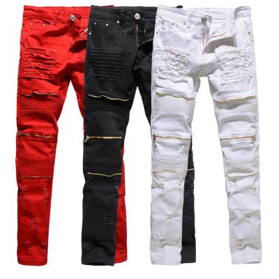 China Breathable wholesale custom ripped jeans cotton jeans for men white high quality casual zippers hole celana jeans pria for sale