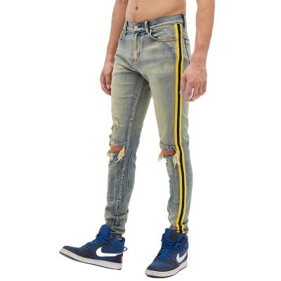 China Custom Made Cotton Breathable Skinny Stretch Slim Jeans Man For Tapered Jeans Stylish Stripe For Men With Logo for sale