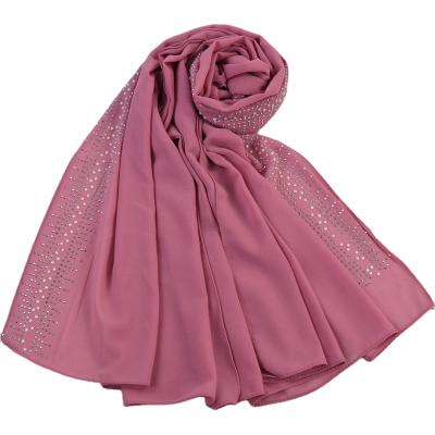 China Popular Outdoor Malaysia Pearl Chiffon Porcelain Ironed Diamond Muslim Headscarf Women for sale