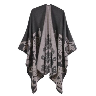 China 2021 Fashion Cashmere Foul-slit Thick Cape Women's Shawl Korean Version Out for sale