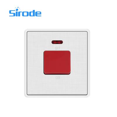 China Stylish design Sirode UK BS 3*3 86*86mm D/C 45A DP water heater and air conditioner standard switch with neon for sale