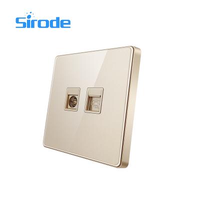 China Sirode T8-TV-TEL British Standard Installation Wall Socket Telephone Gold Easy Glass Plug And Electric TV Outlet Material Telephone Socket for sale