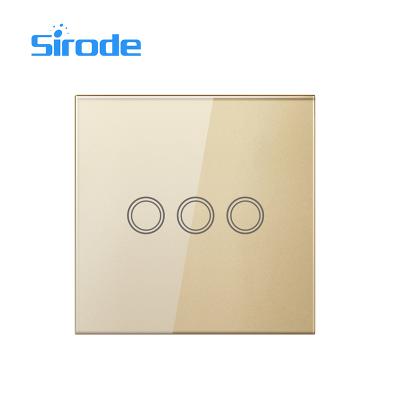 China Sirode 3 Strip Wall Switch WIFI Crystal Glass Wireless Light Easy Switch APP Remote Control Installation Gold Color for sale