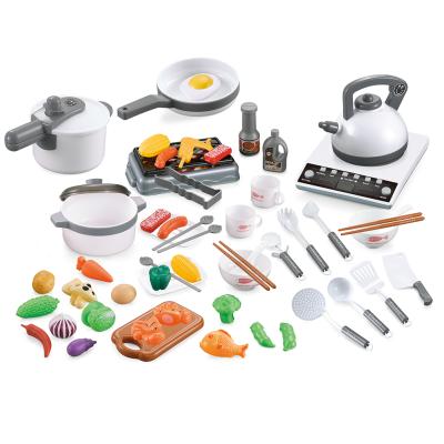 China Best Selling Baby Plastic Toy Battery Operated Cooking Play Set 52Pcs Light Music Educational Pretend Play Kitchen Toys for sale