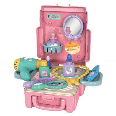 China Mini Children Pretend Play Toy Cosmetics Set Educational Makeup Non-Toxic Foldable Toy Girls Kids Backpack for sale