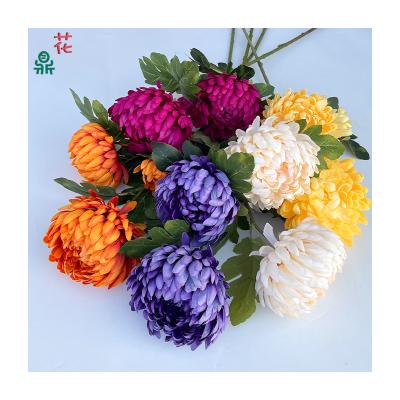 China High simulation quality assurance Three headed wealthy chrysanthemum exquisite home decoration ornaments photography scenery props and artificial flowers for sale