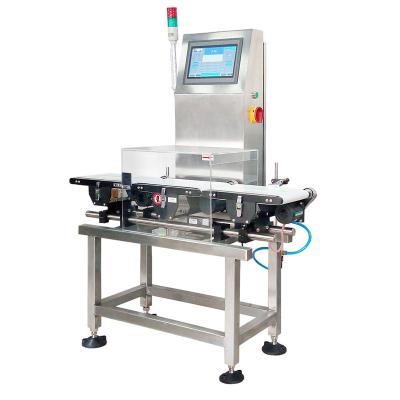 China Farms high sensitivity in-motion checkweigher with air jet ejector for sale