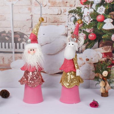 China Top Decoration Pink Christmas Tree Ornament Christmas Dolls On Top Christmas Tree Decoration Reindeer Santa Claus for sale